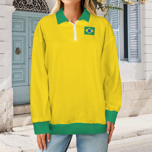 Brazil Flag Women's Quarter Zip Pullover Sweatshirt