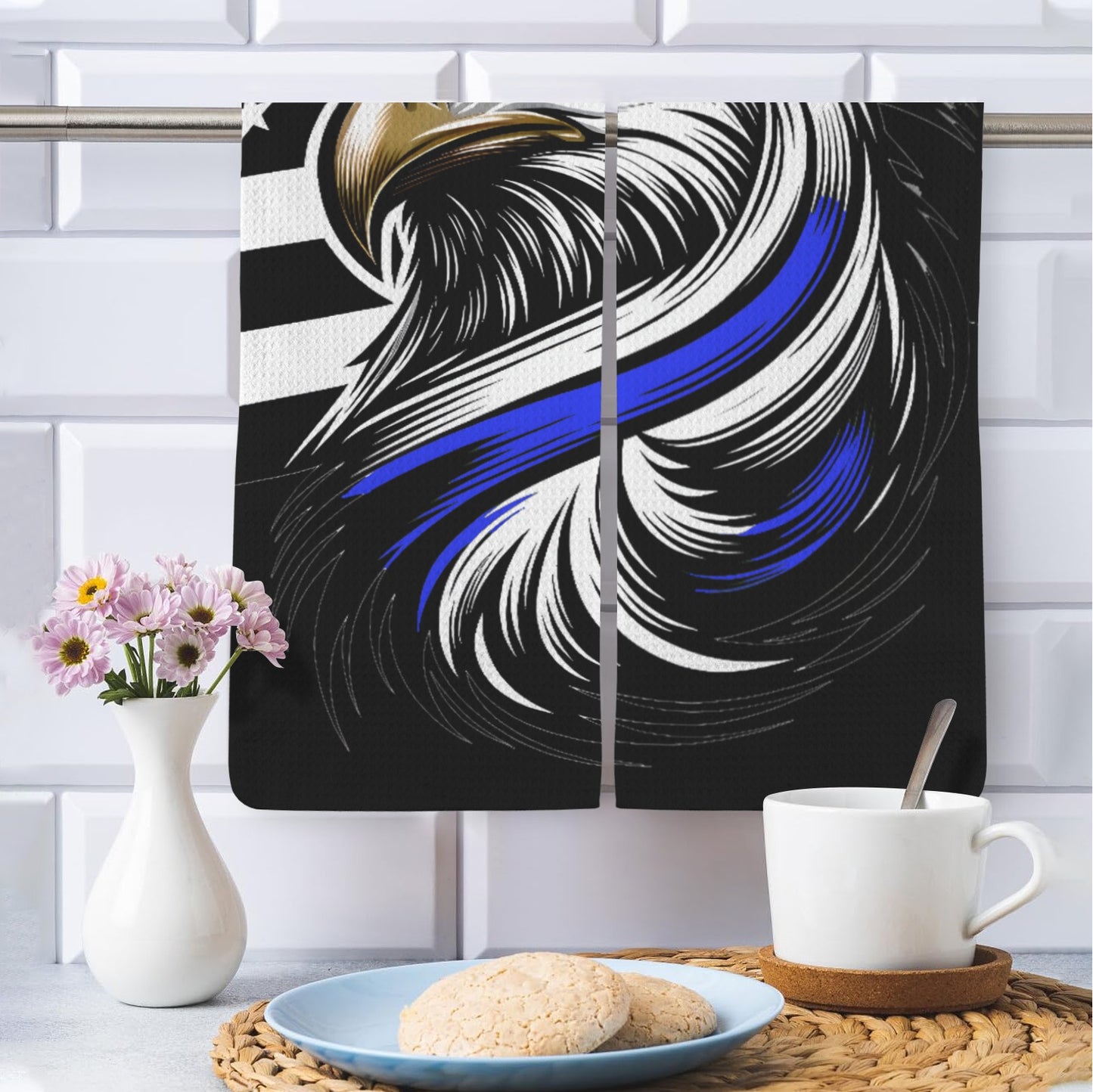 Thin Blue Line Flag Inspired Eagle Kitchen Towel 40X60cm (Pack of 2) (Made in the USA)