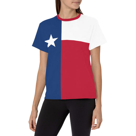Texas Flag Inspired Women's All Over Print Crew Neck T-Shirt(T40-2)(Made in Queens)