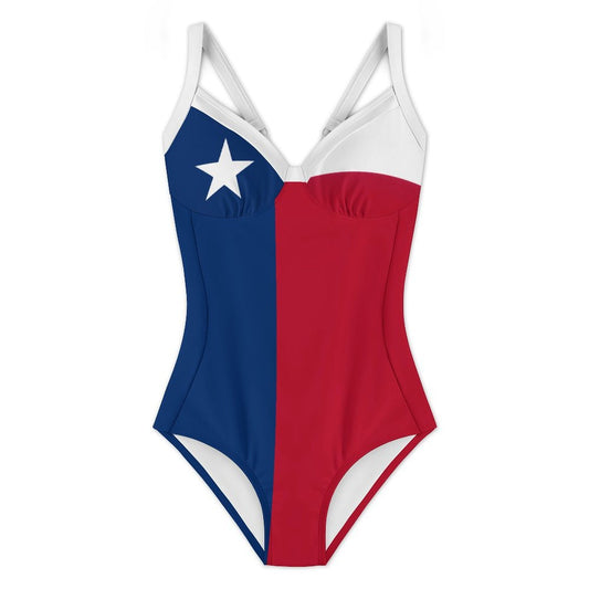 Texas Flag Inspired Criss Cross Back One Piece Swimsuit