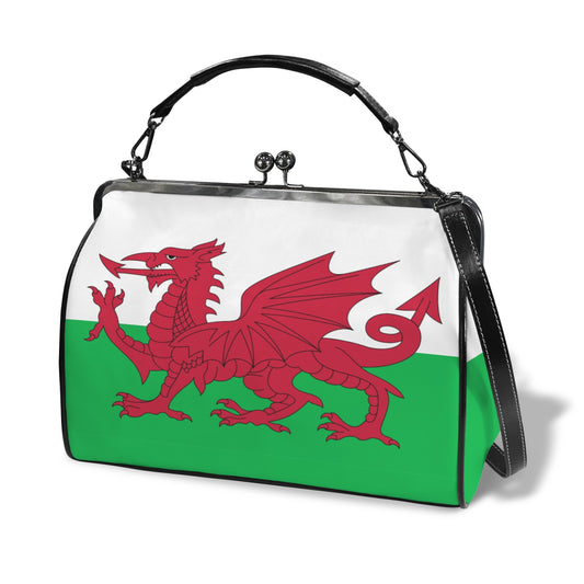 Wales Flag Inspired Kisslock Crossbody Shoulder Bag-Large
