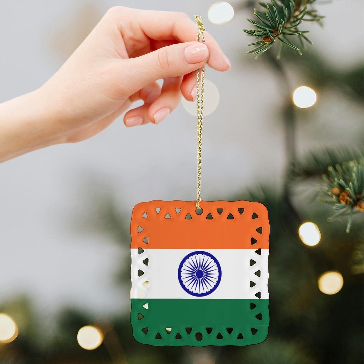 India Flag Inspired Square Ceramic Ornament Made in the USA