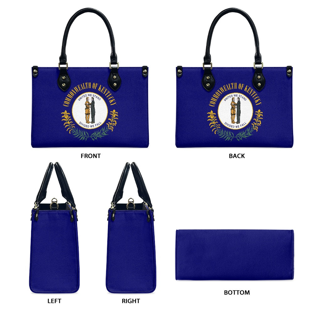 Blue handbag with Kentucky emblem, multiple views, [Brand].
