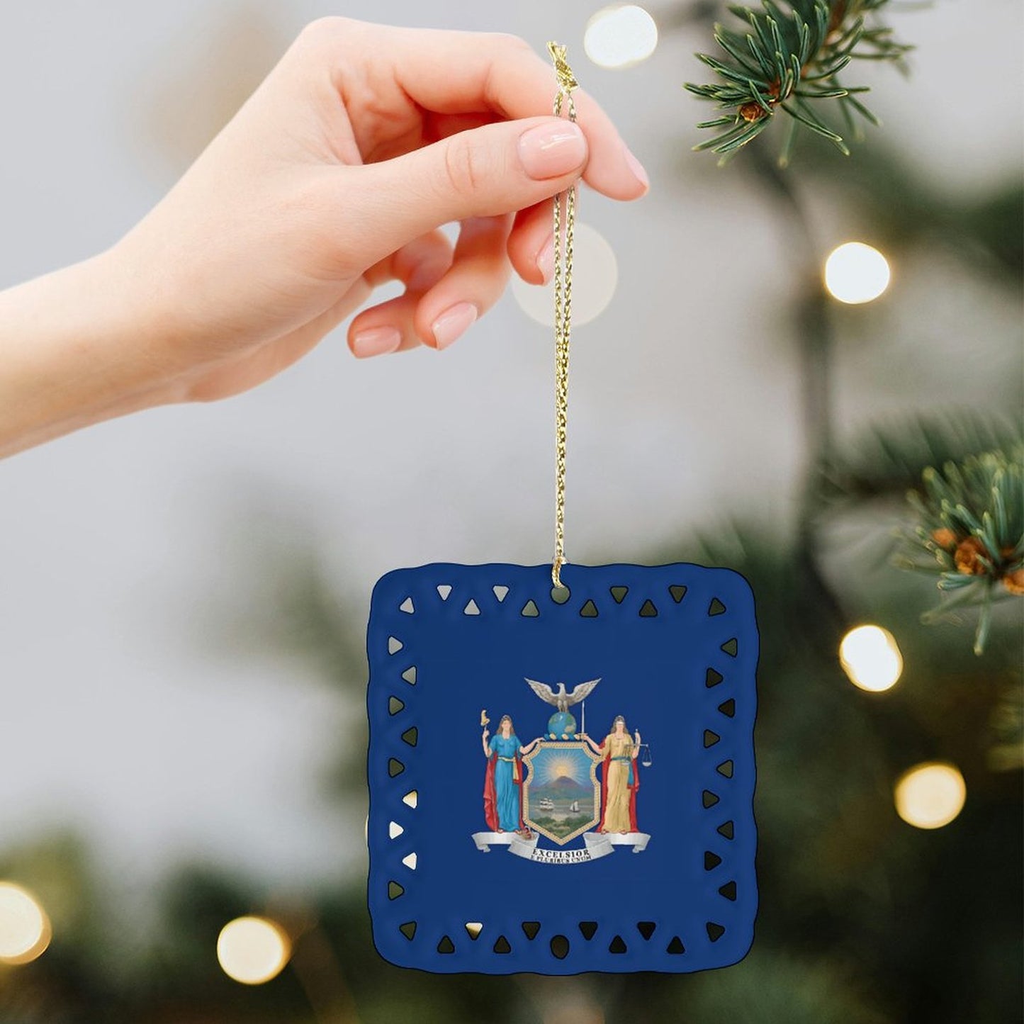 New York Flag Inspired Square Ceramic Ornament Made in the USA