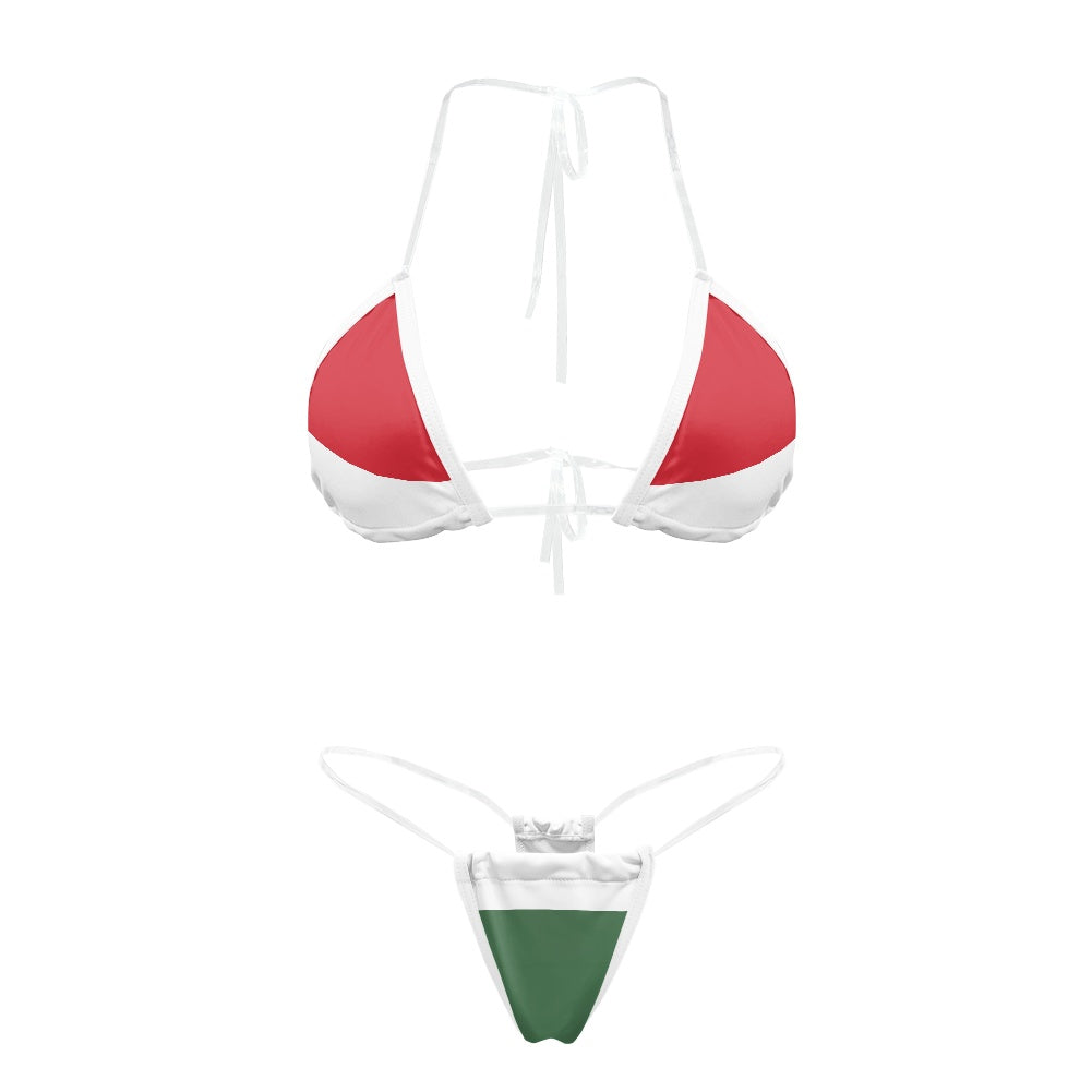 [Brand] bikini with red, white, and green color blocks.