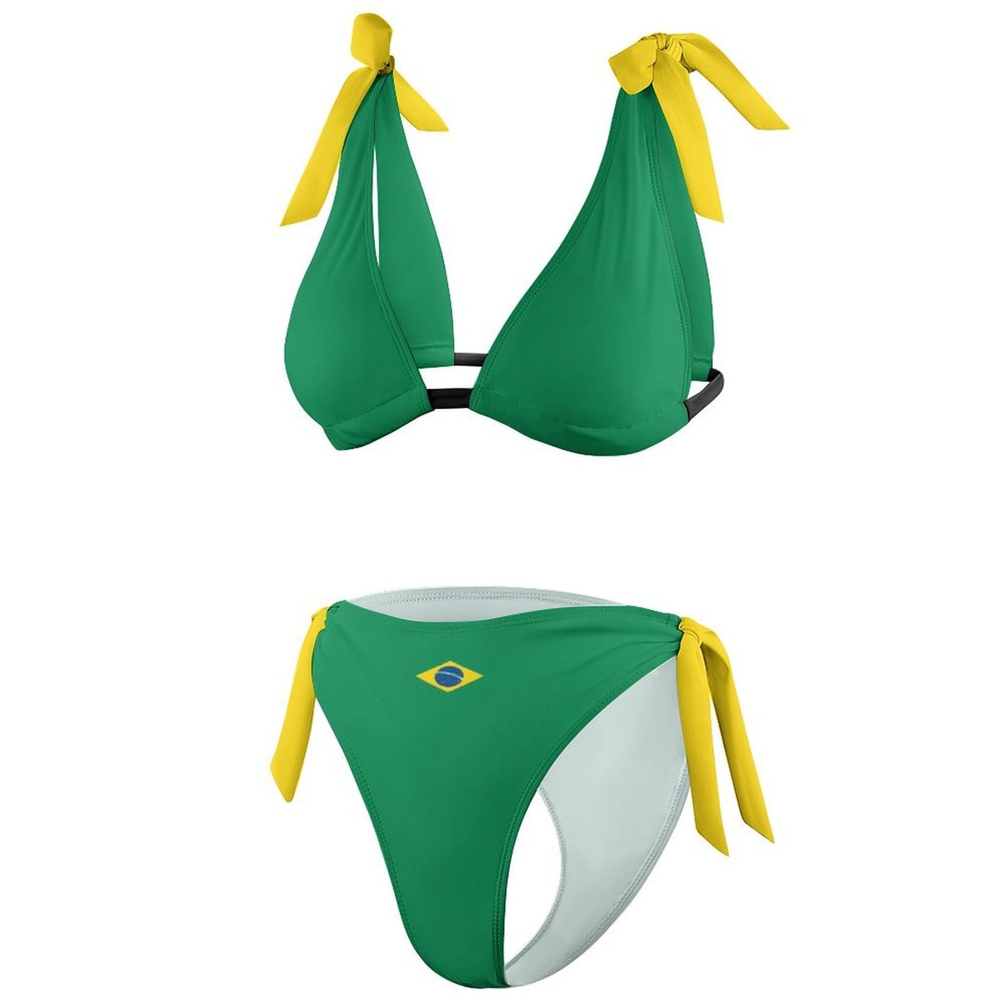 Brazil Flag Inspired Tie-Side High-Waist Bikini Set Style-2