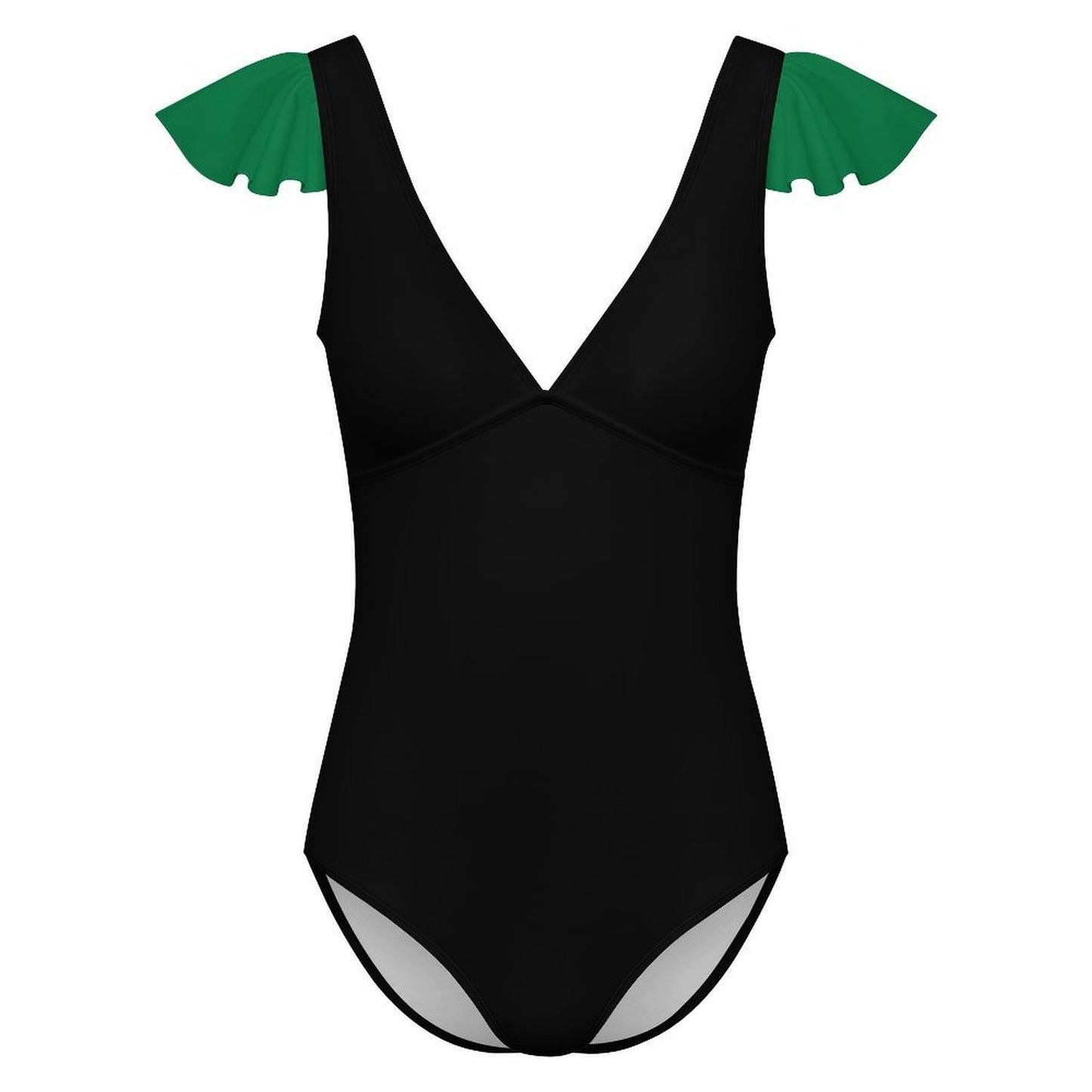Thin Green Line Flag Inspired Style-2 Women's V-neck Ruffle Sleeve One Piece Swimsuit