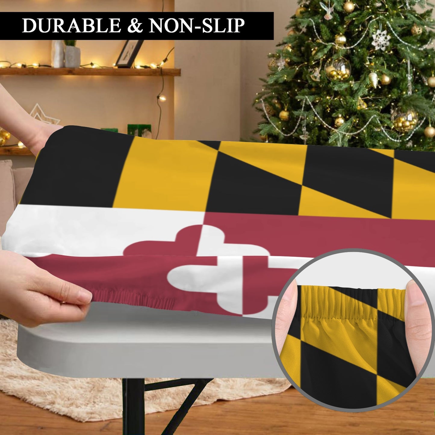 Maryland Flag Inspired Custom Elastic Fitted Tablecloth 72x30 inch (Made in the USA)