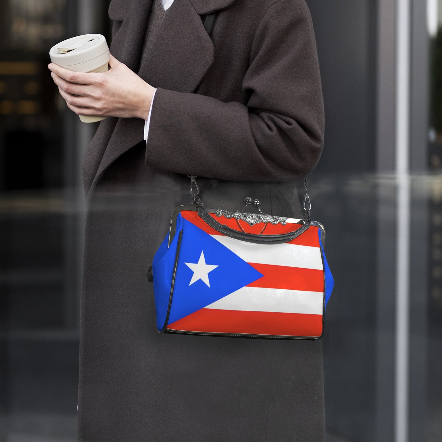 Puerto Rico Flag Inspired Kisslock Crossbody Shoulder Bag