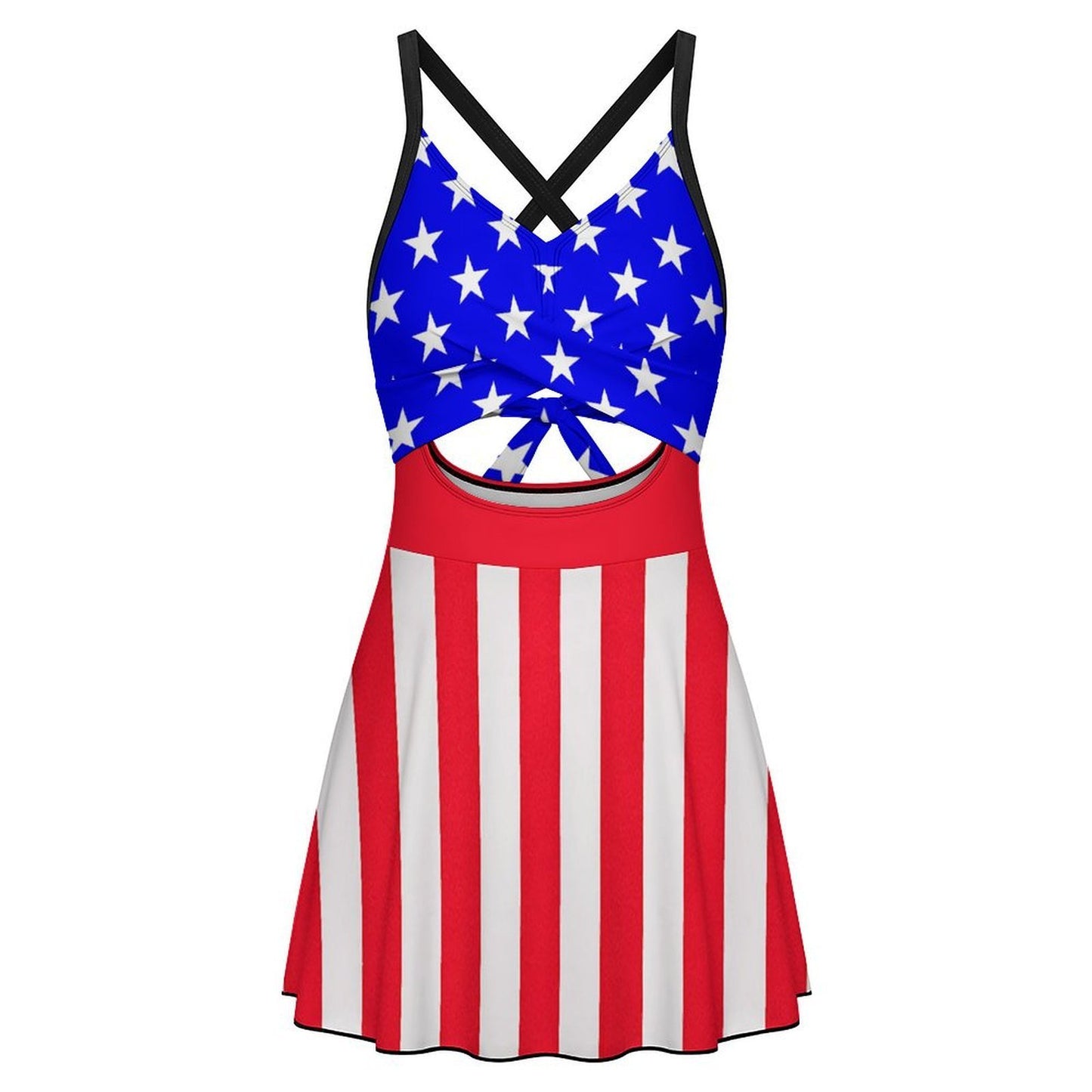 USA/American Flag Inspired Women's V-neck One-piece Swimsuit with Cutout