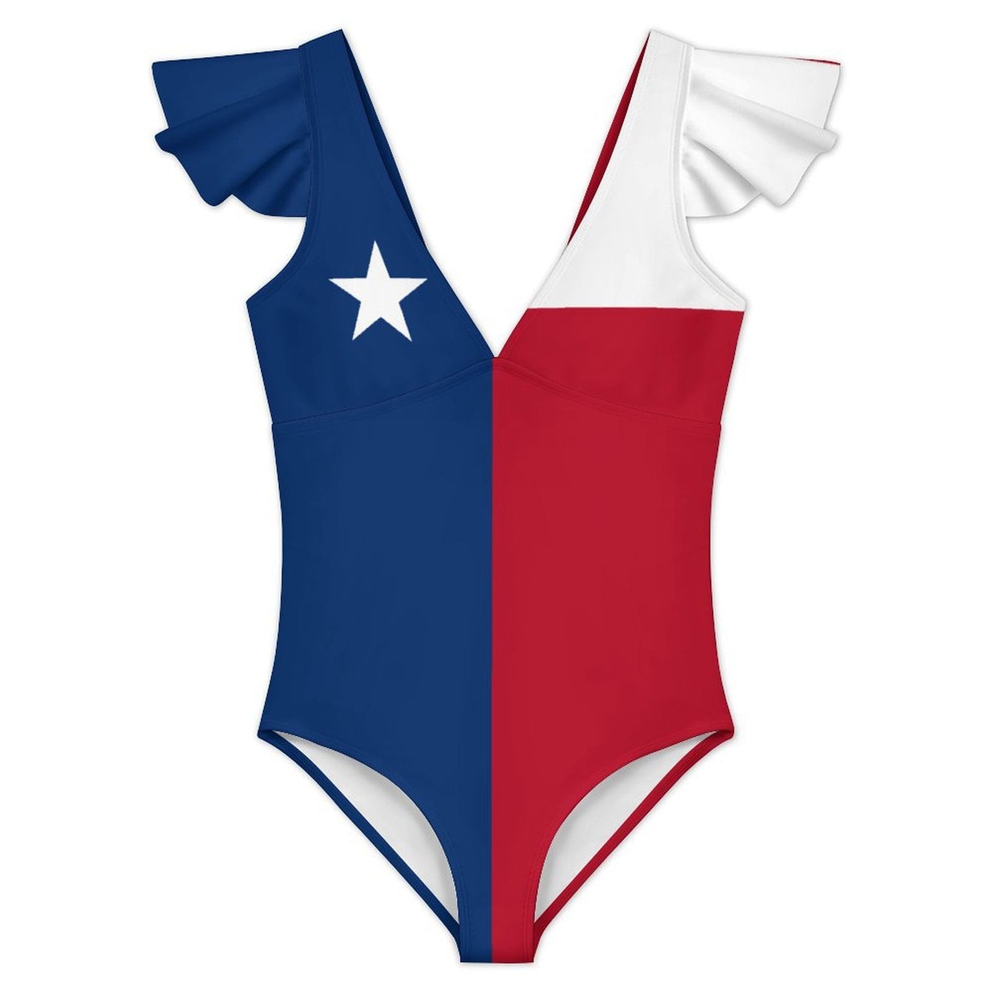 Texas Flag Inspired Women's V-neck Ruffle Sleeve One Piece Swimsuit