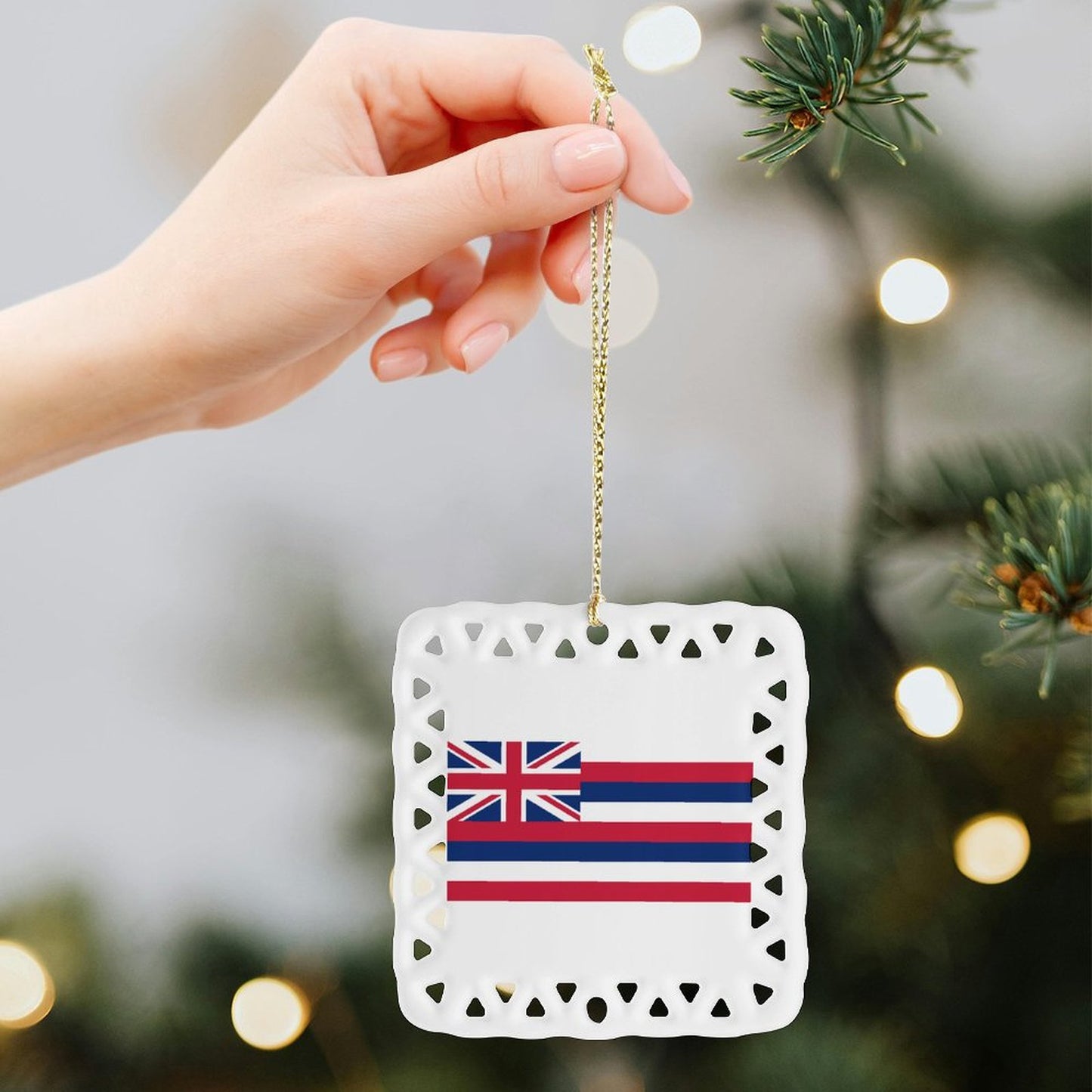 Hawaii Flag Inspired Square Ceramic Ornament Made in the USA