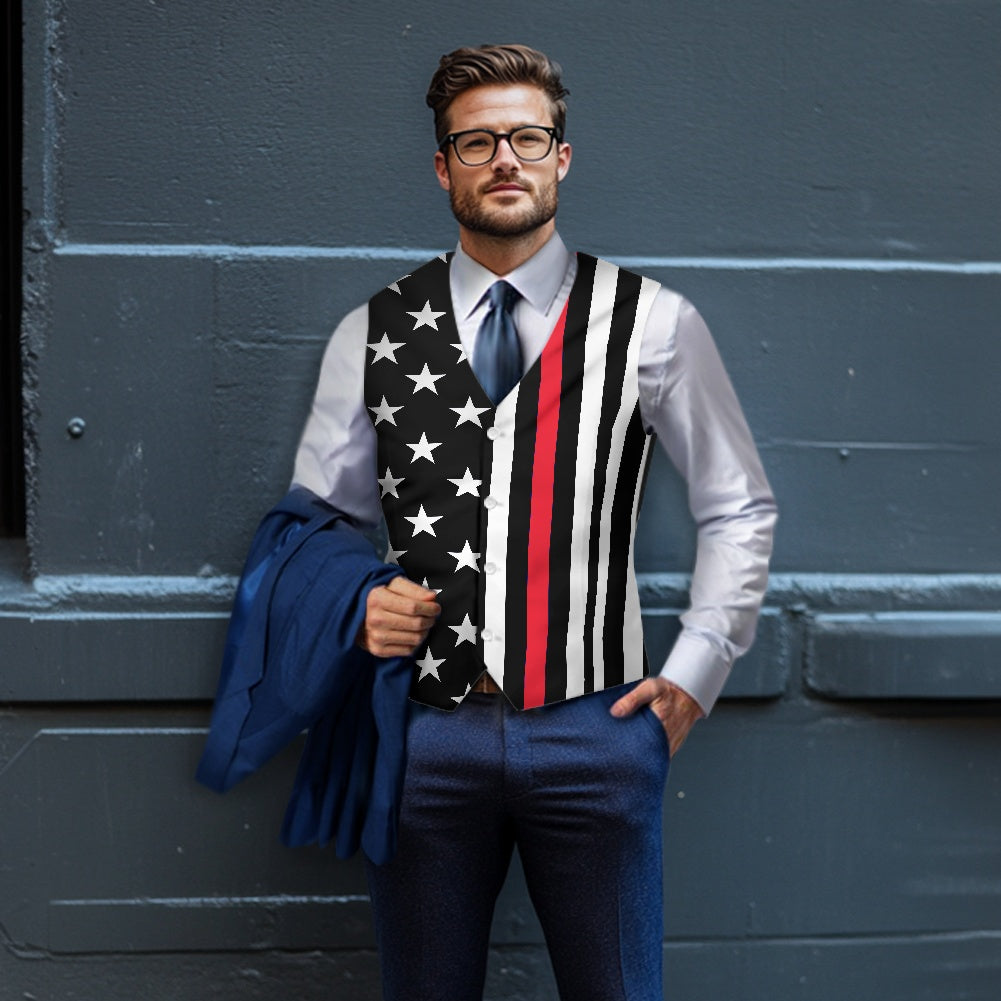Thin Red Line Flag Inspired Suit vest jacket