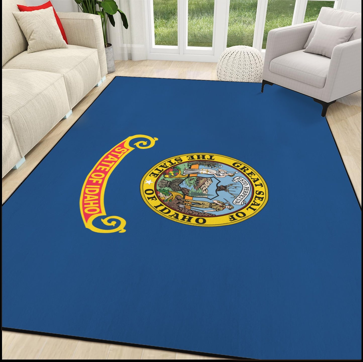 Idaho Flag Inspired 84x60 Inch Area Rug with Black Binding (Made in the USA)