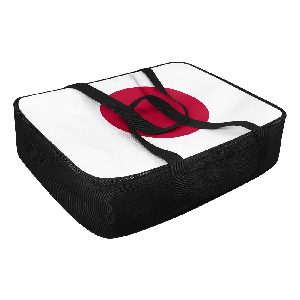 [Brand] bag featuring Japan flag, black sides and handles.