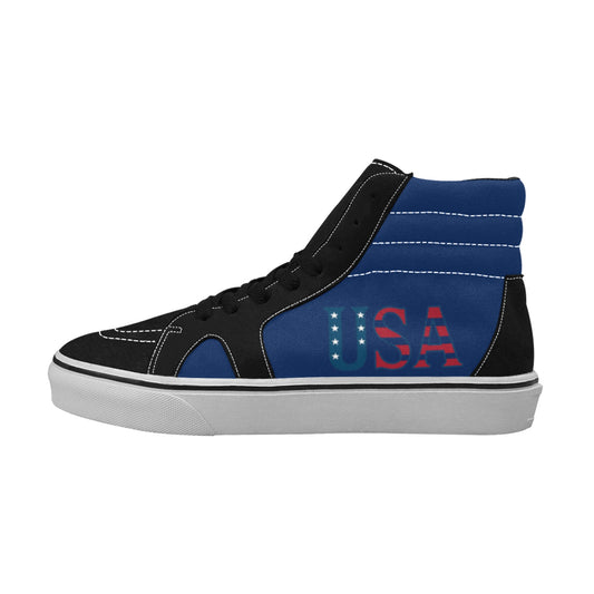 USA/American Flag Inspired "USA" Women's High Top Canvas Shoes (Blue)
