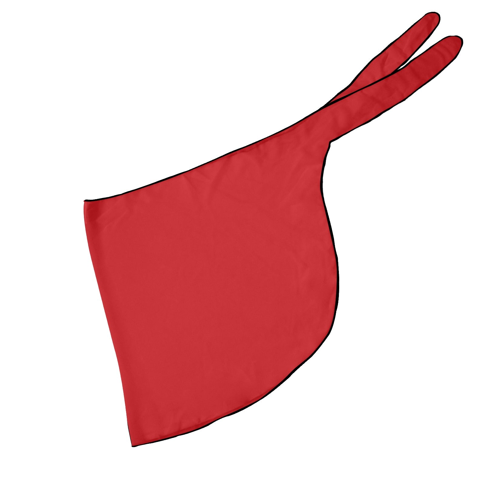 Red [Brand] scarf with black border and two tails.