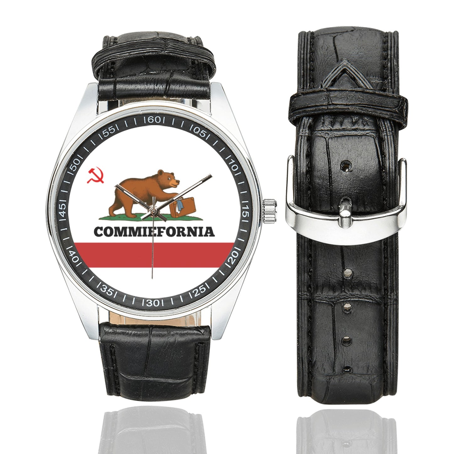 Commiefornia (California Flag Inspired) Men's Casual  Leather Strap Watch