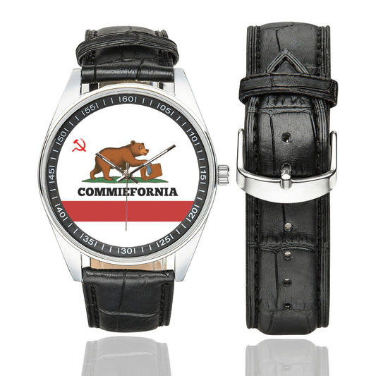 Commiefornia (California Flag Inspired) Men's Casual  Leather Strap Watch