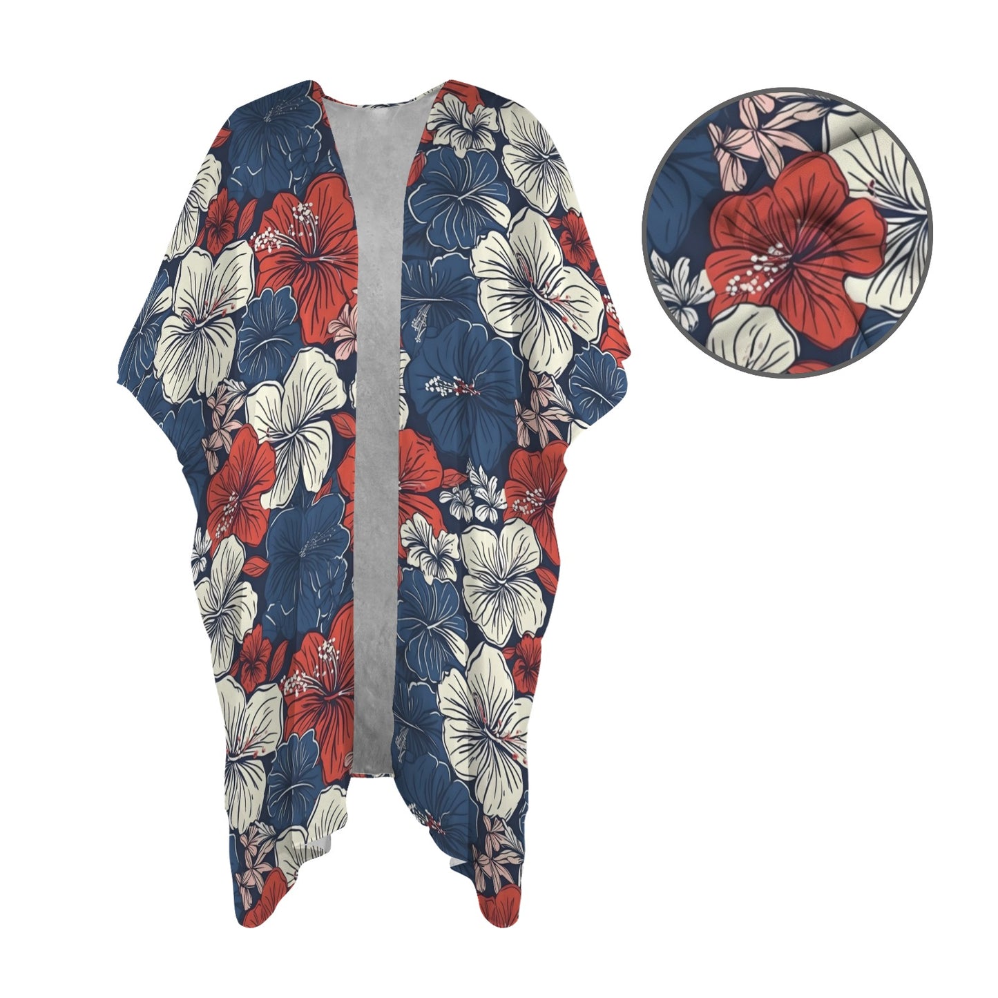 USA/American Flag Inspired Hawaiian Floral Pattern Women's Long Cover Up