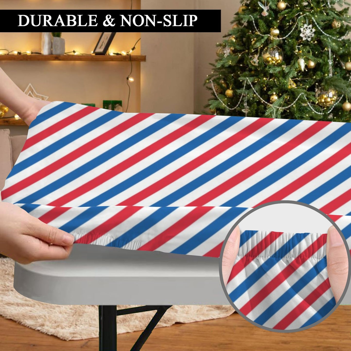 USA/American Flag Inspired Stripes Pattern Custom Elastic Fitted Tablecloth 72x30 inch (Made in the USA)