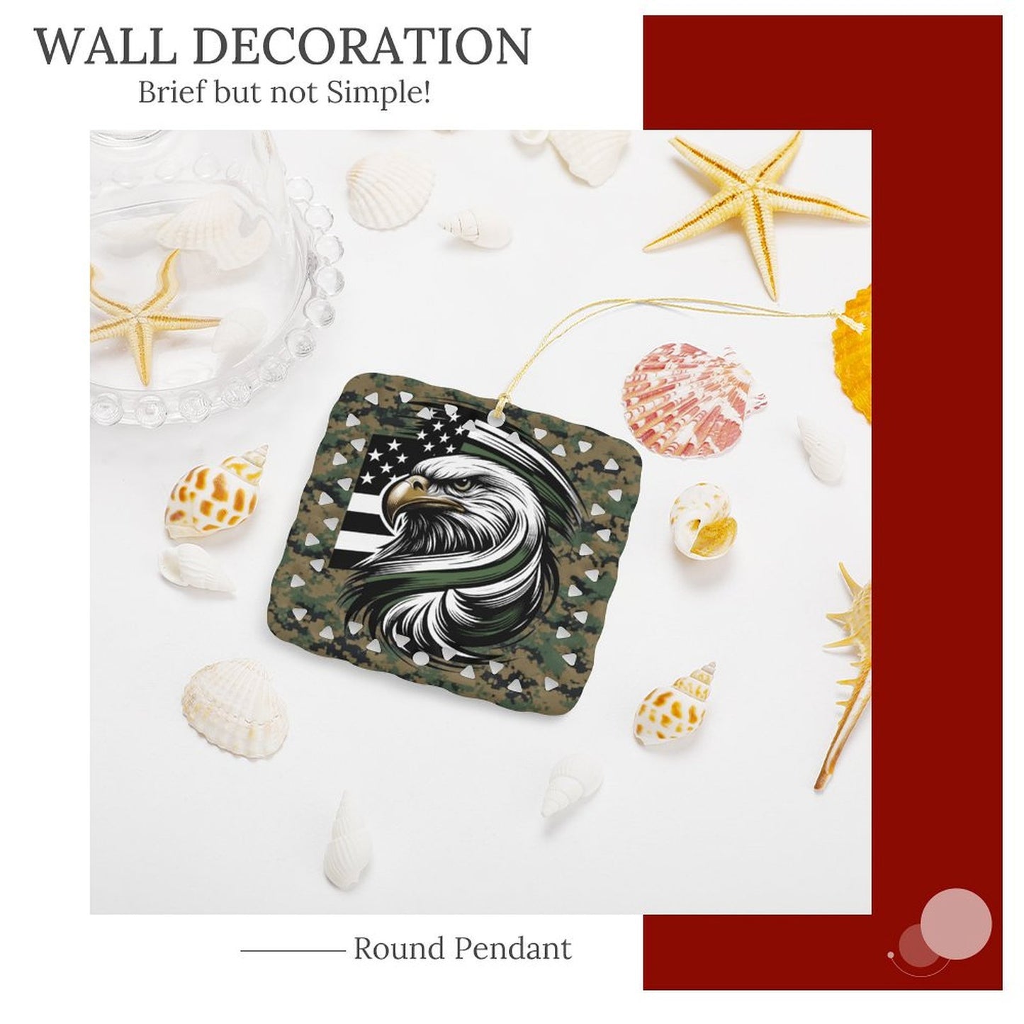 Thin Green Line Inspired Eagle on Digital Camo Flag Inspired Square Ceramic Ornament Made in the USA