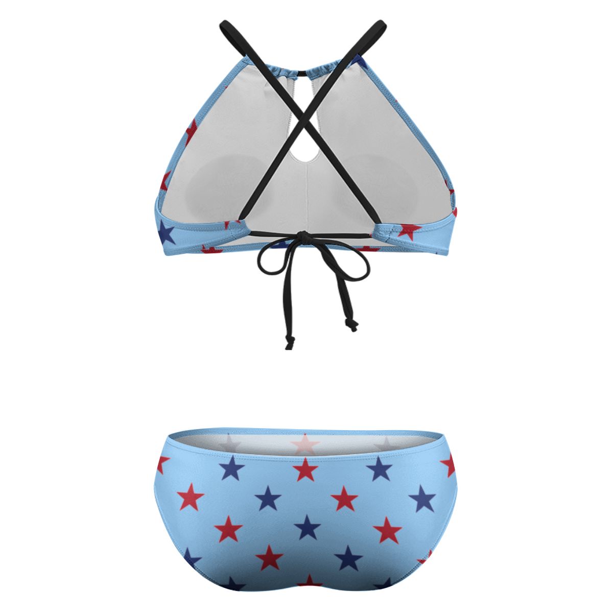 USA/American Flag Inspired Red and Blue Stars Pattern Plus Size High Waisted Bikini Light Blue
