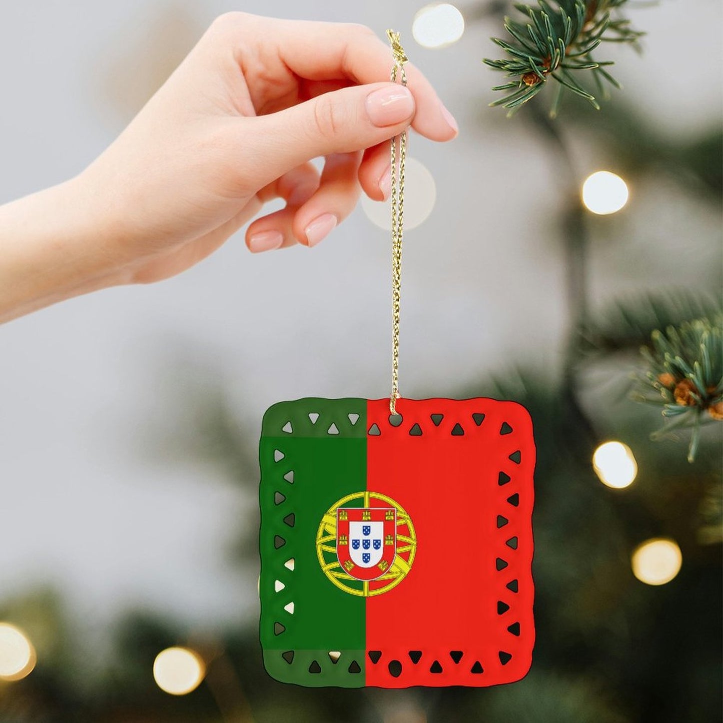 Portugal Flag Inspired Square Ceramic Ornament Made in the USA