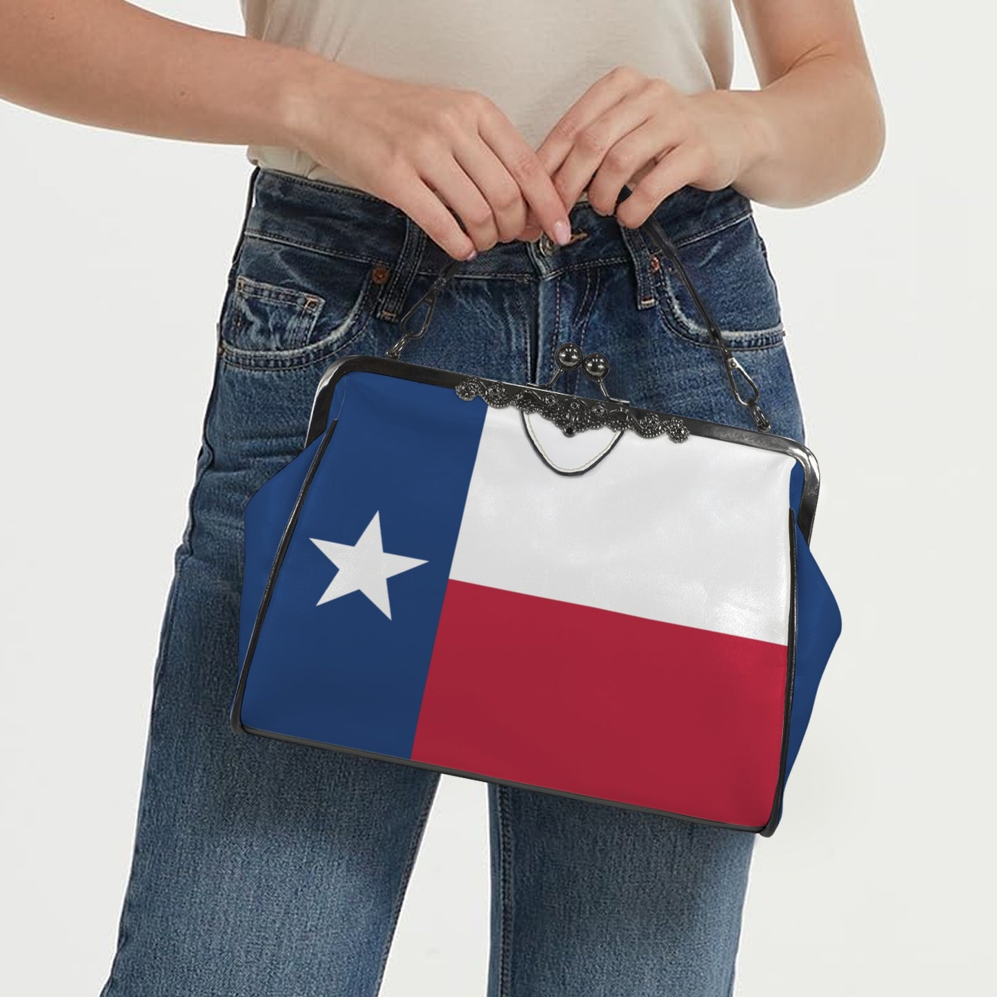 Texas Flag Inspired Kisslock Crossbody Shoulder Bag