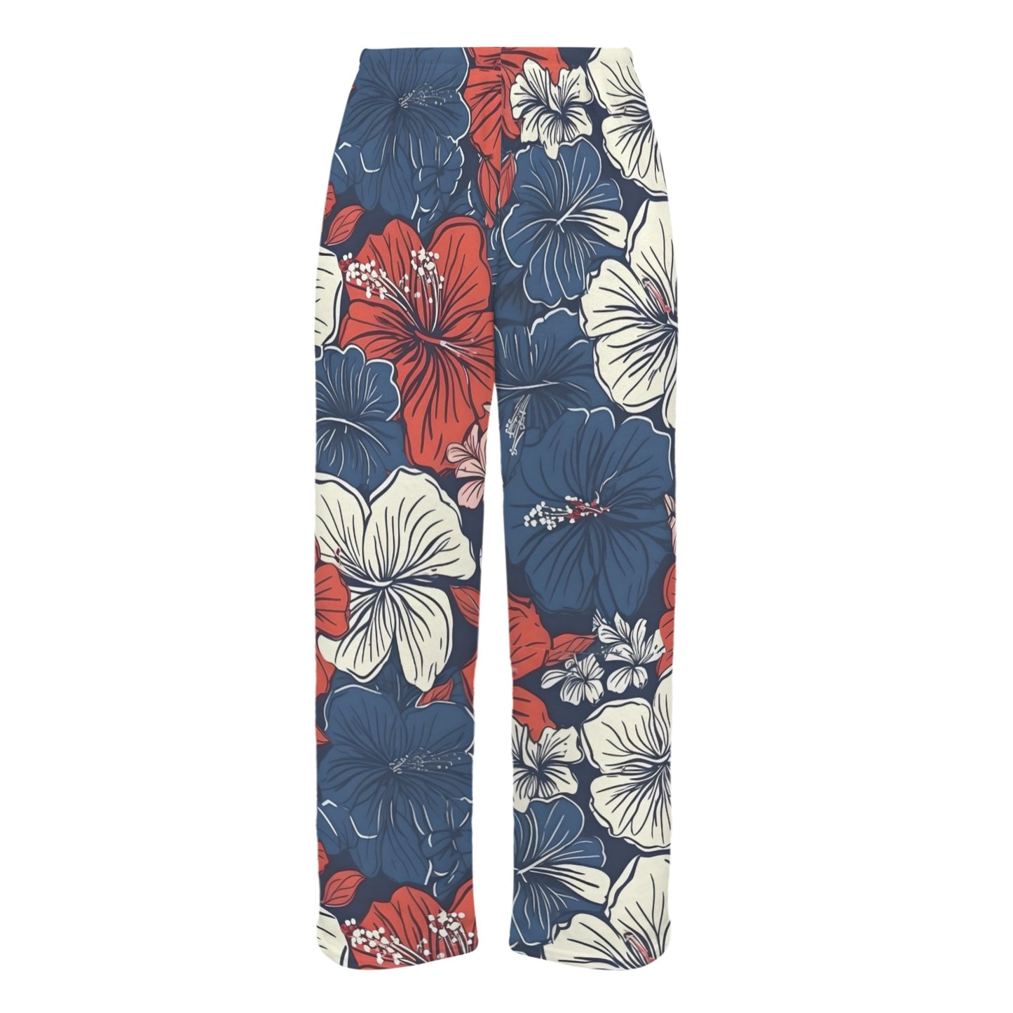 USA/American Flag Inspired Hawaiian Floral Pattern Women's Flannel Pajama Trousers Made in the USA