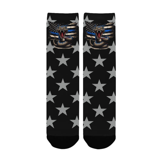 Thin Blue Line Flag Inspired Snake Women's Custom  Socks | Ships from USA