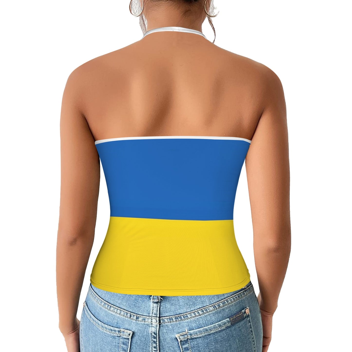 Ukraine Flag Inspired Custom V-neck Halter Open Back Tank Top