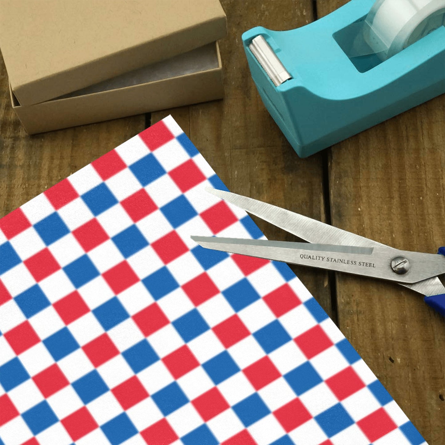 USA/American Flag Inspired Checkered Pattern Custom Gift Wrapping Paper 58"x 22.5" (4 Rolls)