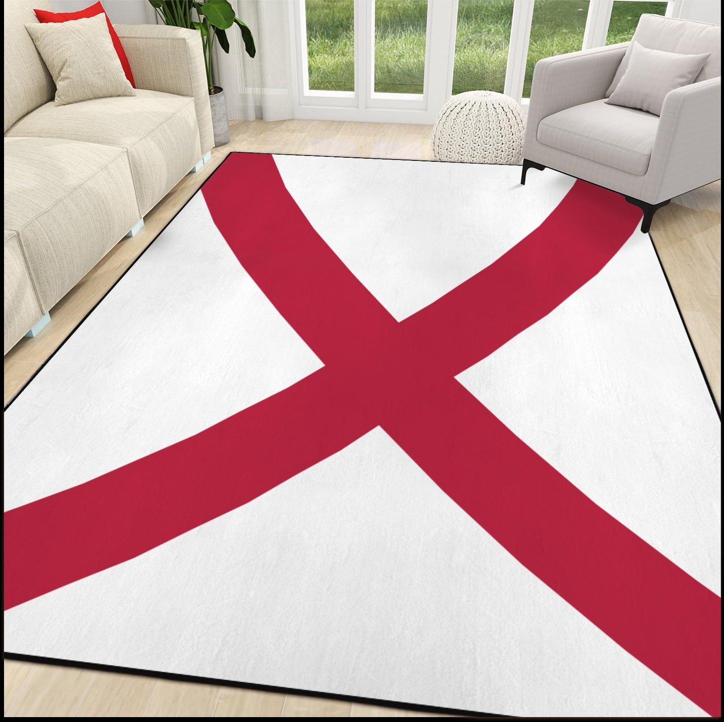 Alabama Flag Inspired 84x60 Inch Area Rug with Black Binding (Made in the USA)