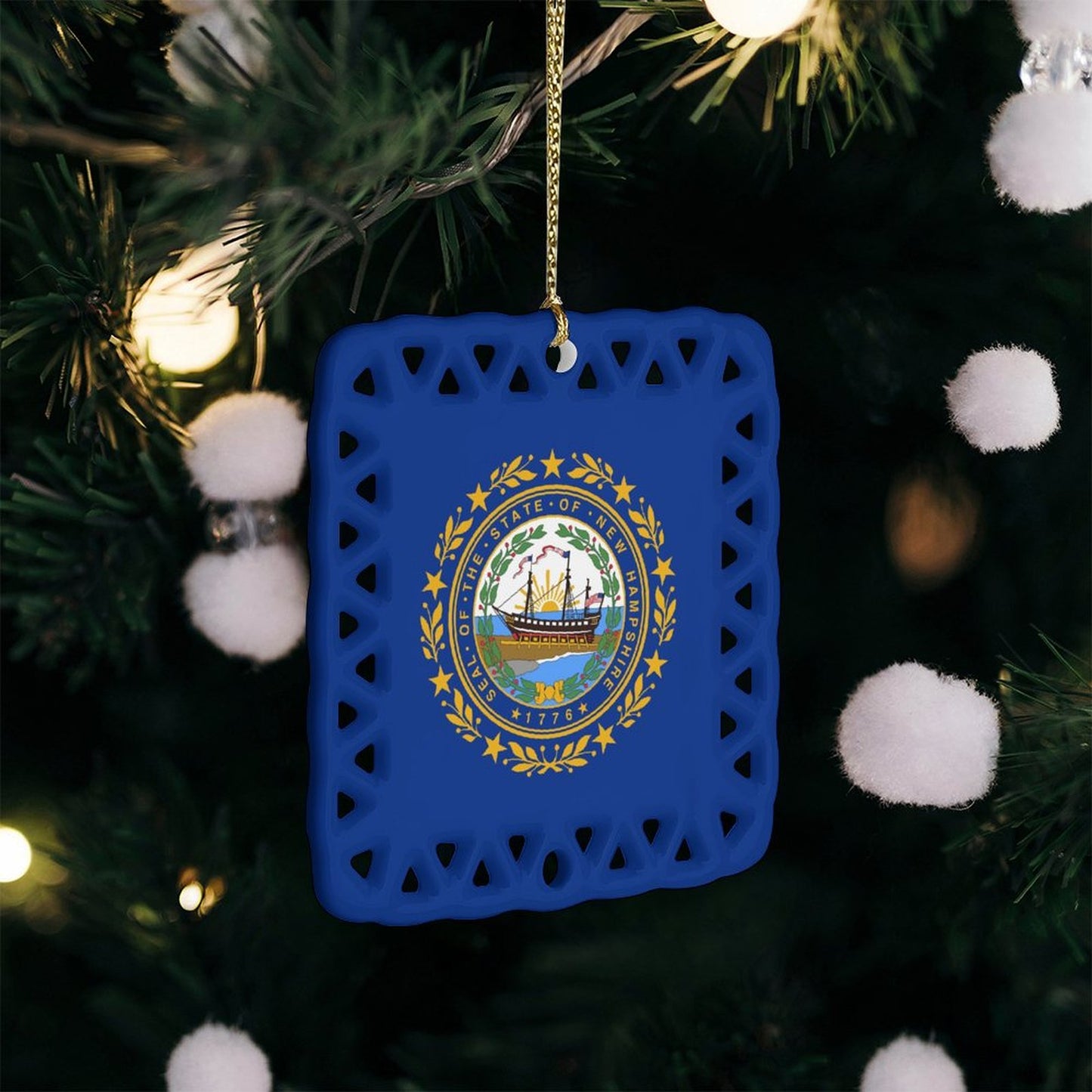 New Hampshire Flag Inspired Square Ceramic Ornament Made in the USA