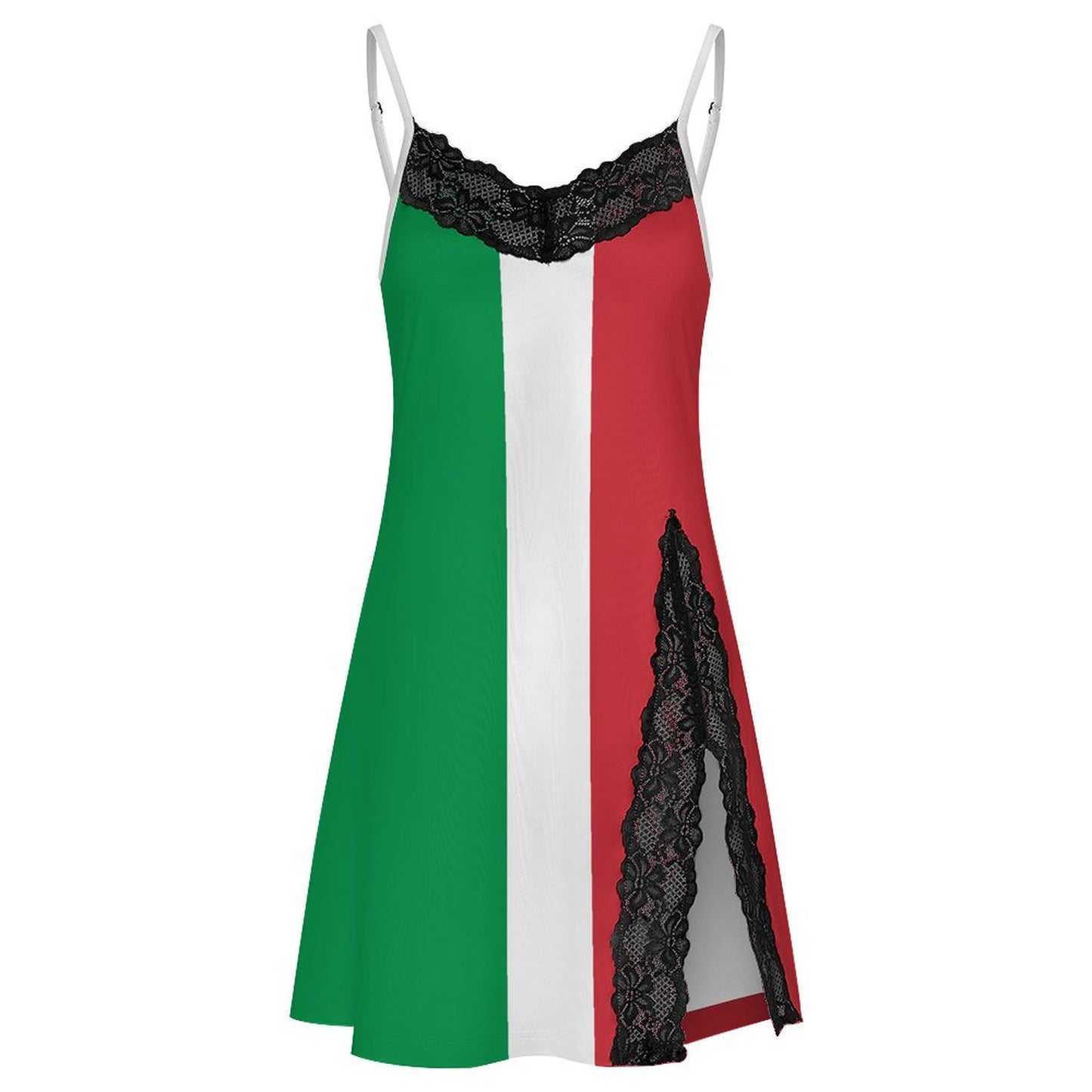 Italy Flag Inspired Women's Lace Slit Cami Pajama Dress