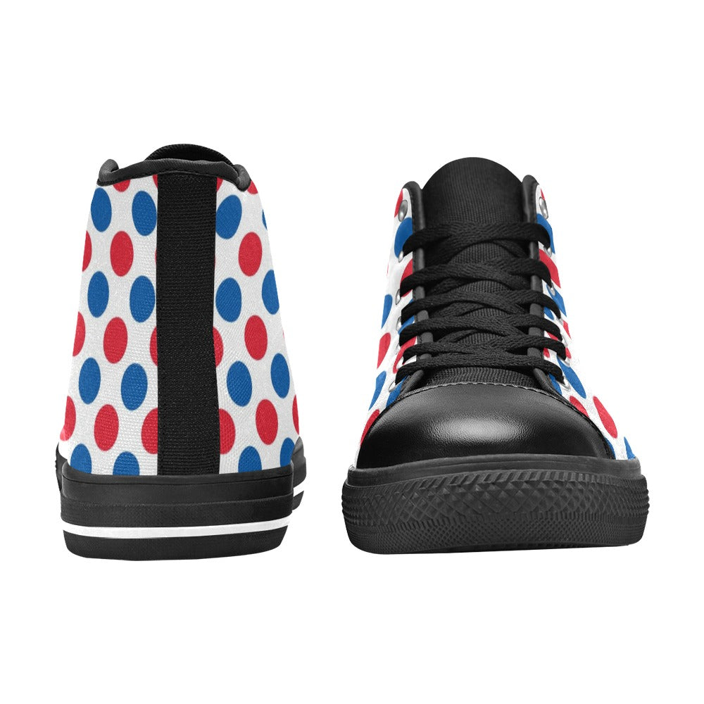 USA/American Flag Inspired Polka Dot Pattern Mens High Top Canvas Shoes