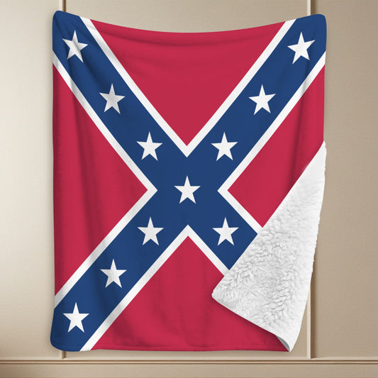 Confederate States Battle Flag Inspired Sherpa Fleece Blanket 90" x 108" | Prtinted in the USA