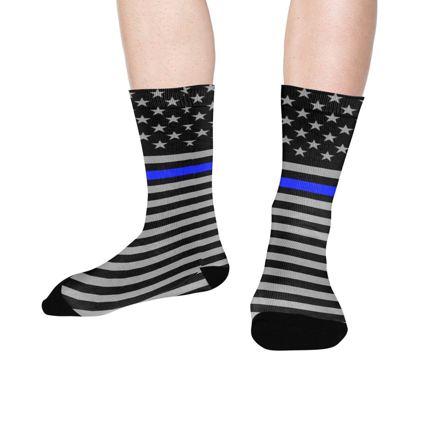 Thin Blue Line Flag Inspired Crew Socks | Ships from USA