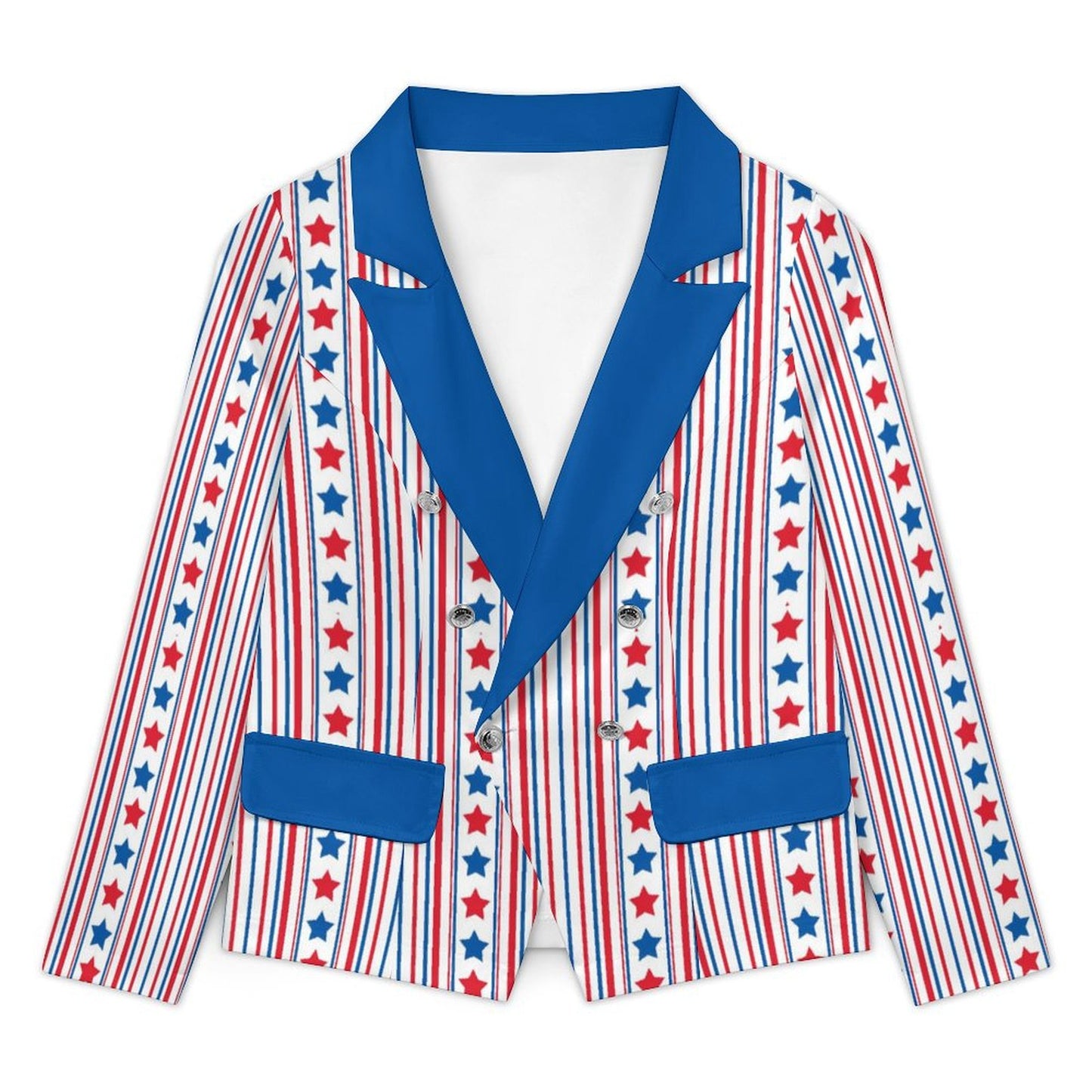 USA/American Flag Inspired Stars and Stripes Pattern Women’s Double Breasted Blazer