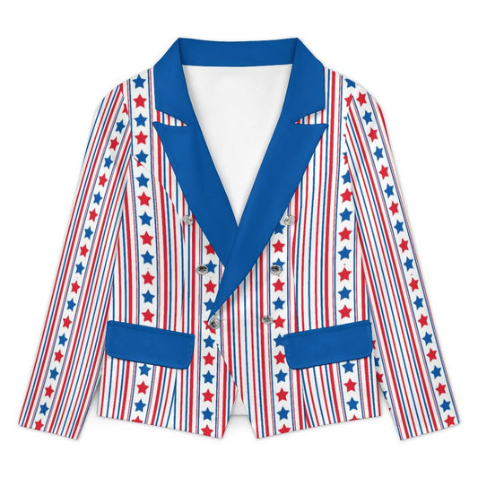USA/American Flag Inspired Stars and Stripes Pattern Women’s Double Breasted Blazer