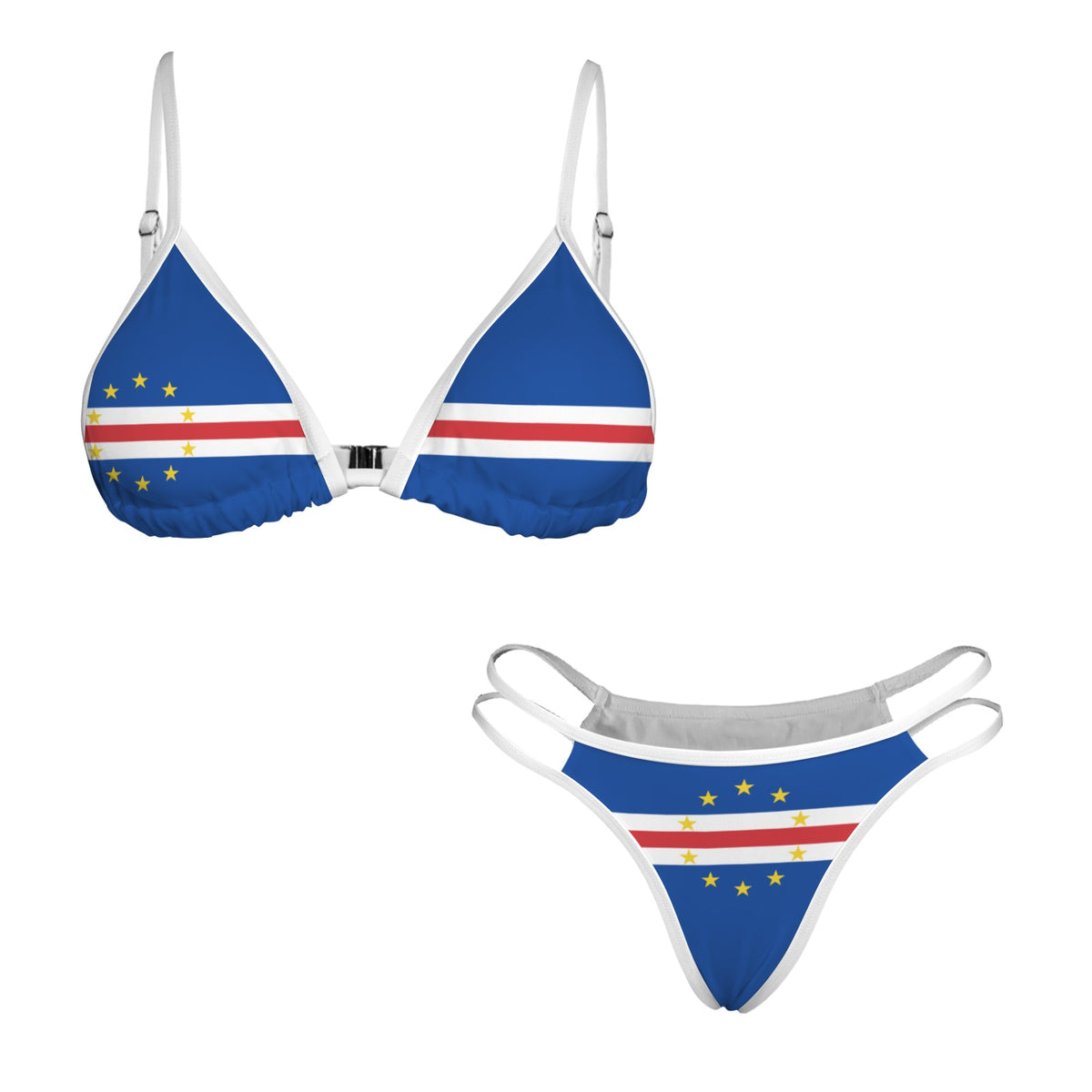 Cape Verde Flag Inspired Double-Strap Triangle Bikini Set