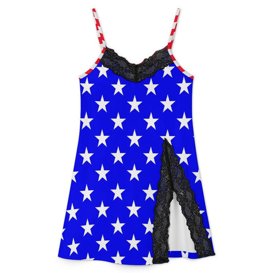USA/American Flag Inspired Women's Lace Slit Cami Pajama Dress