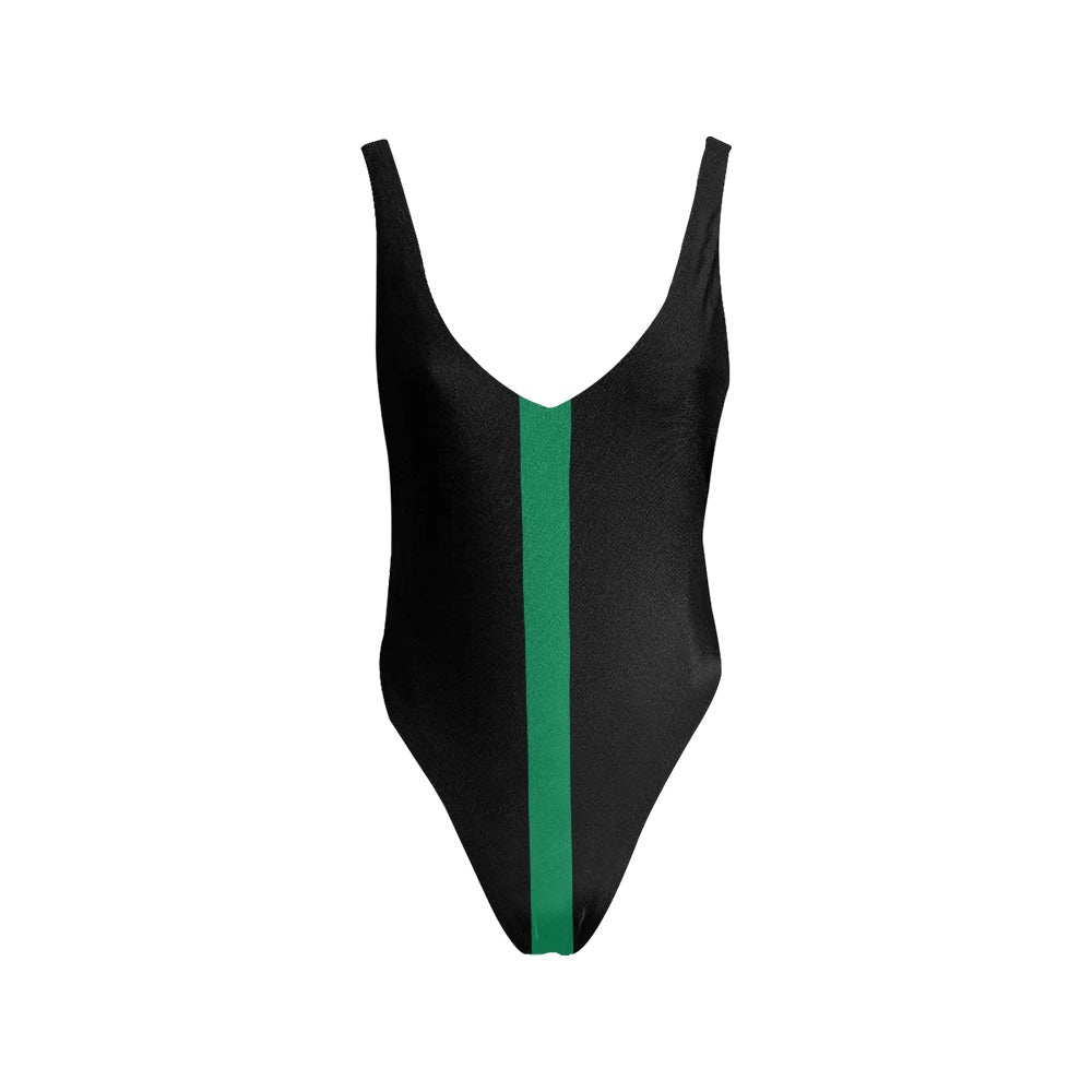 Thin Green Line Flag Inspired Women’s Backless One-Piece Swimsuit