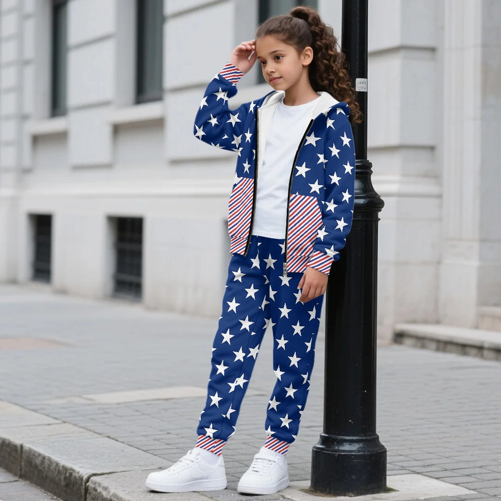 USA/American Flag Inspired Unisex Kid's Zippered Sportswear Suit