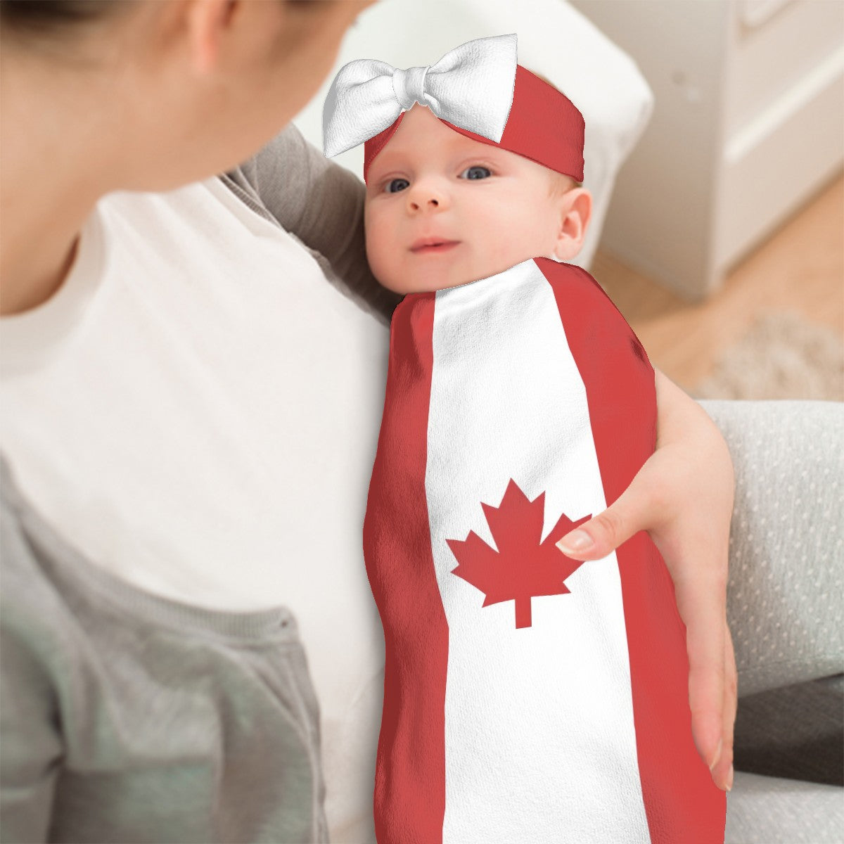 Canada Flag Inspired Baby Swaddle Sack with Baby Headband