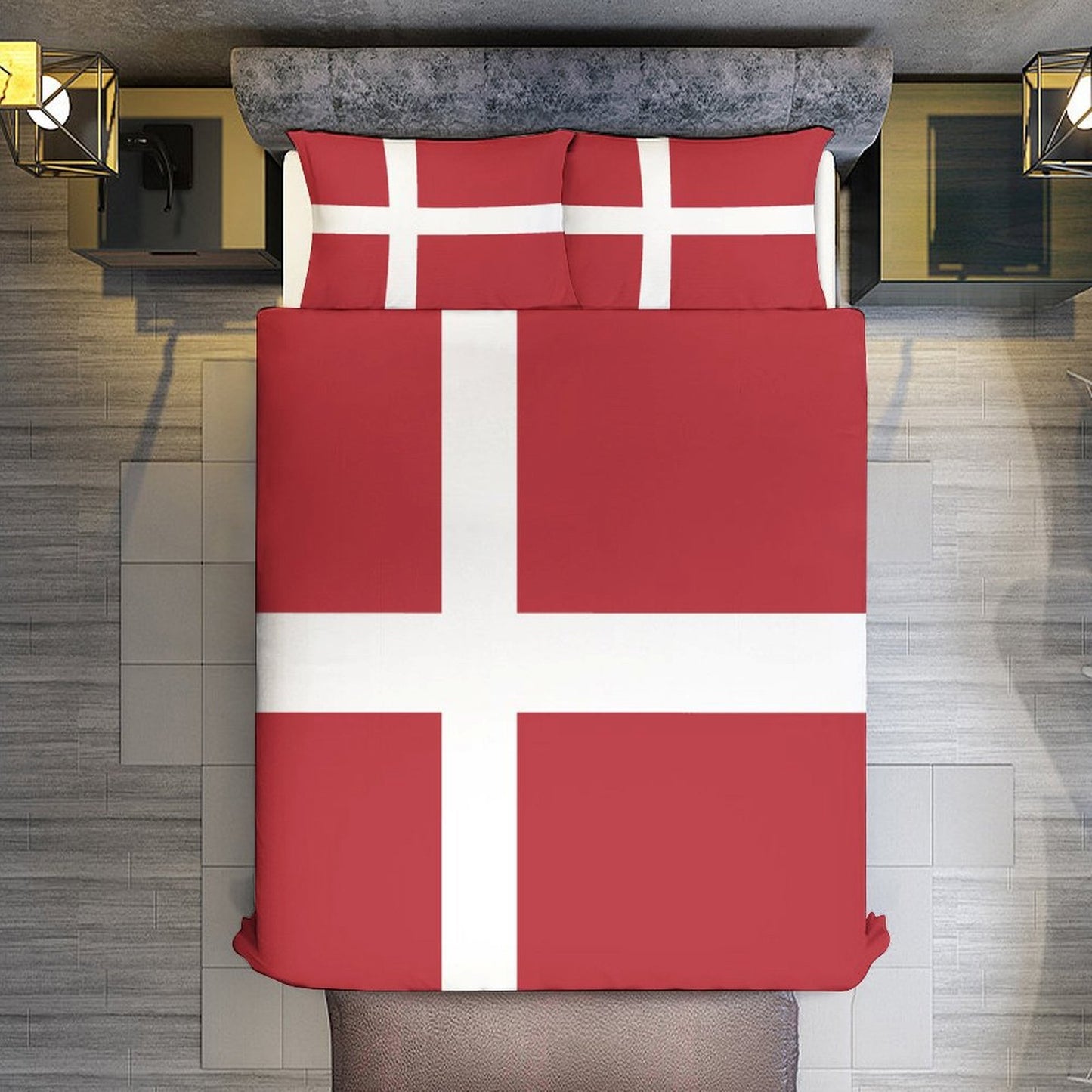 Denmark Flag Inspired 3-Piece Bedding Set (1 Duvet Cover + 2 Pillow Shams) – 102"×90"