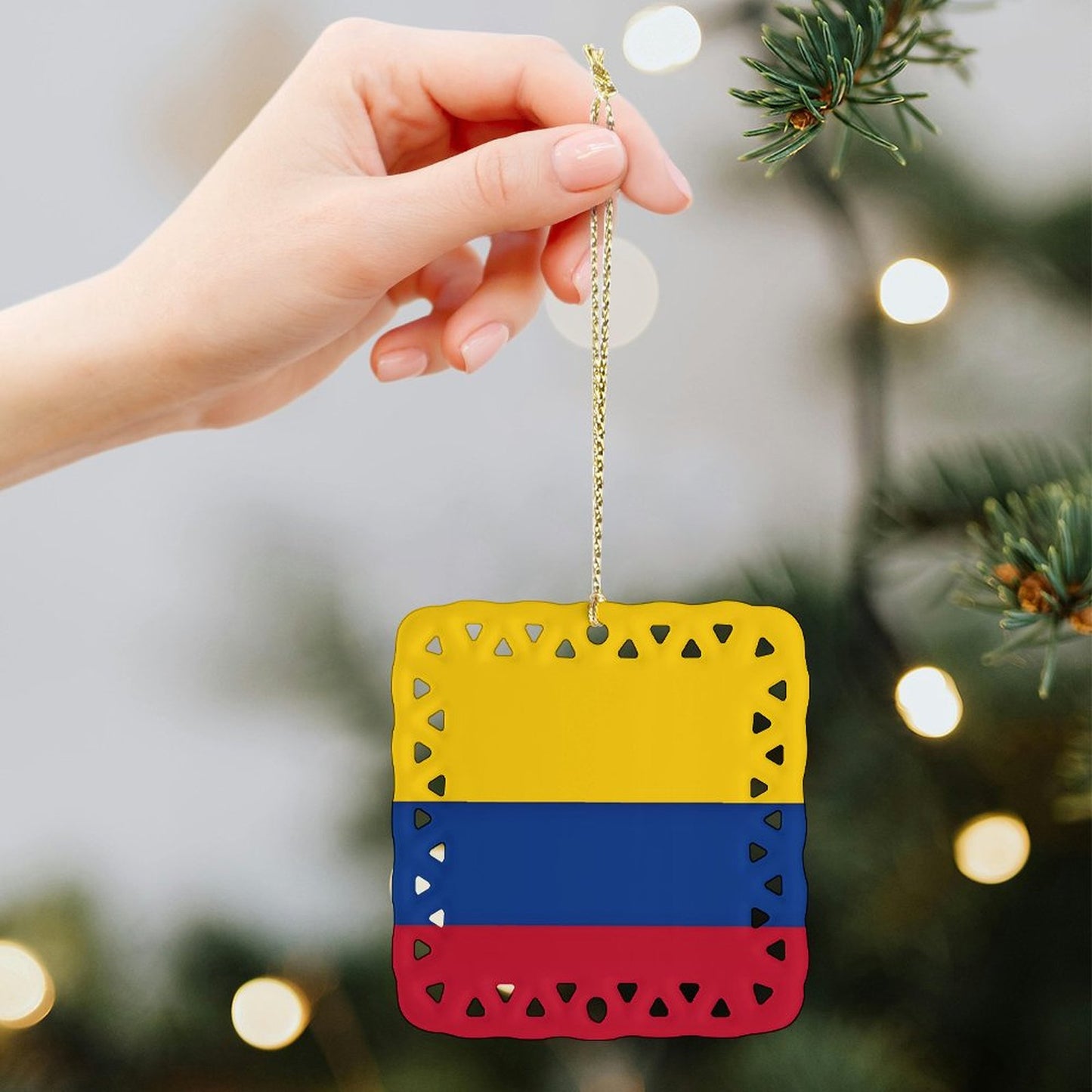 Colombia Flag Inspired Square Ceramic Ornament Made in the USA