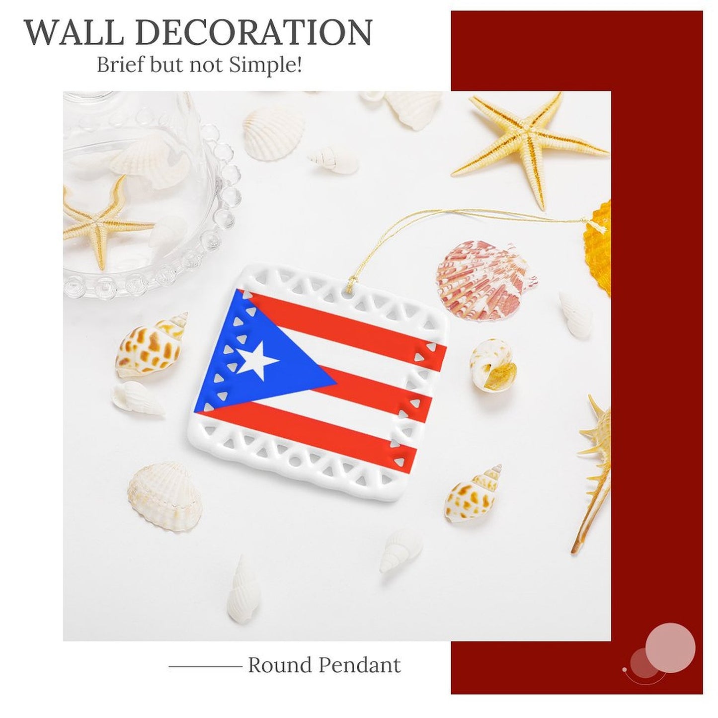Puerto Rico Flag Inspired Square Ceramic Ornament Made in the USA