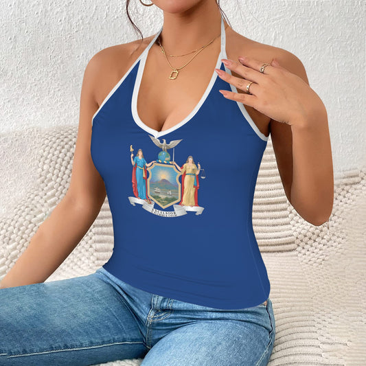 New York Flag Inspired V-neck Halter Open Back Tank Top